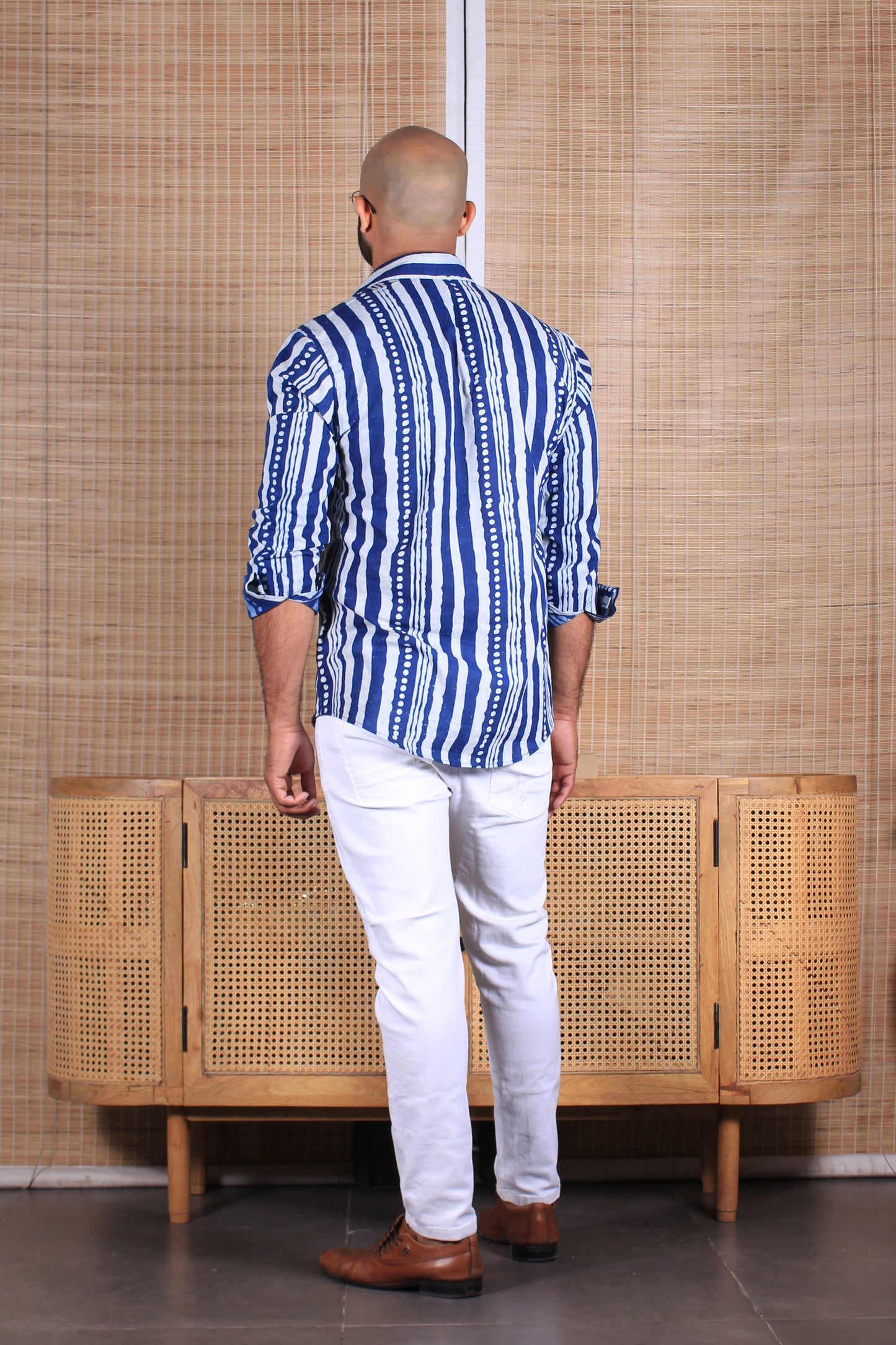 Stripe Indigo Printed Comfort Fit Short Cotton kurta